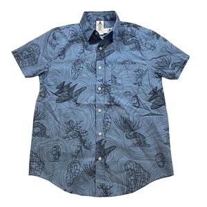 Disney Avatar Men's Short Sleeve Button Up Shirt‎ Blue Graphic Print Size S